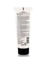 Facial cleanser tube back, white tube with black base and dense ingredient label