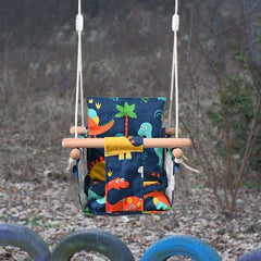 Huitich cotton baby swing with cushion featuring colorful dinosaur patterns for outdoor fun