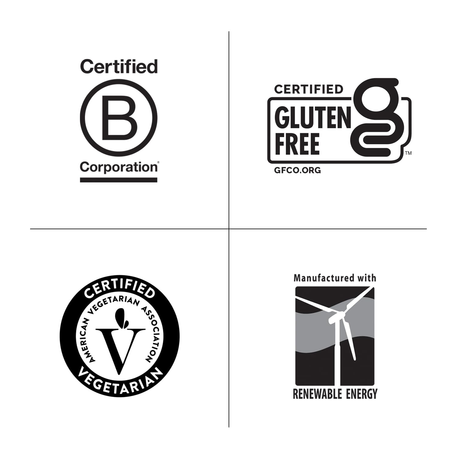 country life hair growth supplement with Certified B Corporation Gluten Free Vegetarian and Renewable Energy icons