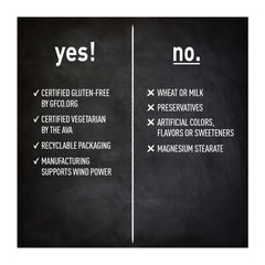 Chalkboard yes no list for country life hair growth supplement noting certified gluten free vegetarian no preservatives