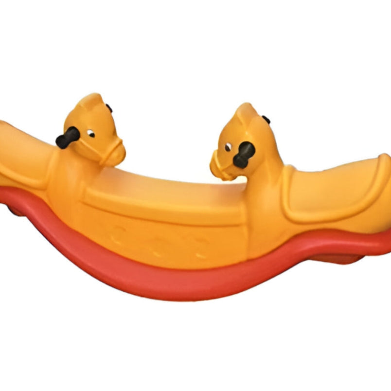 Huitich yellow and red cow shaped seesaw for kids with two seats and handles