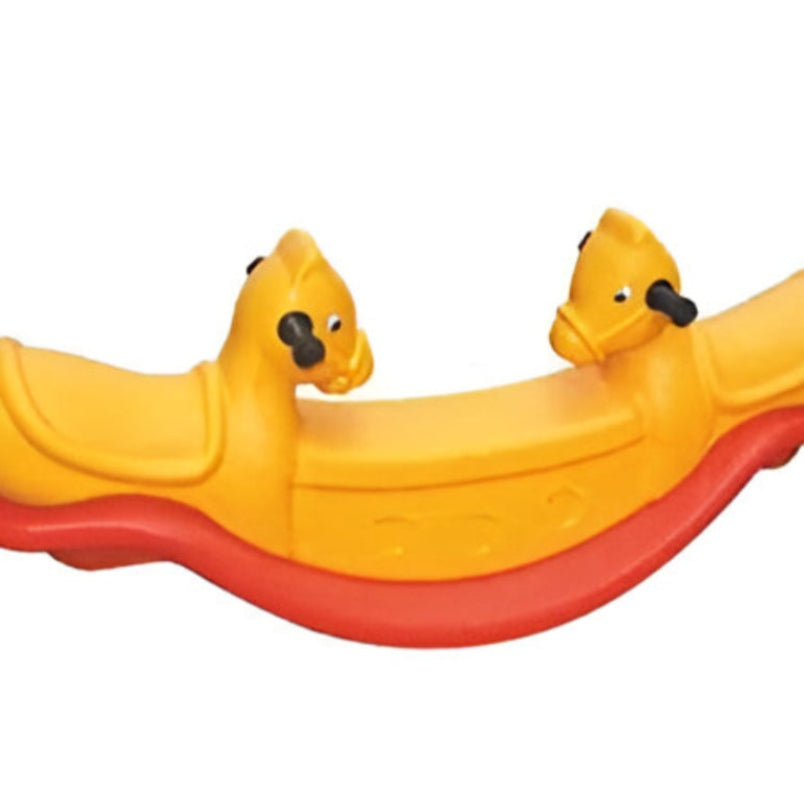 Huitich cow shaped seesaw for kids in bright yellow and red plastic rocking ride-on