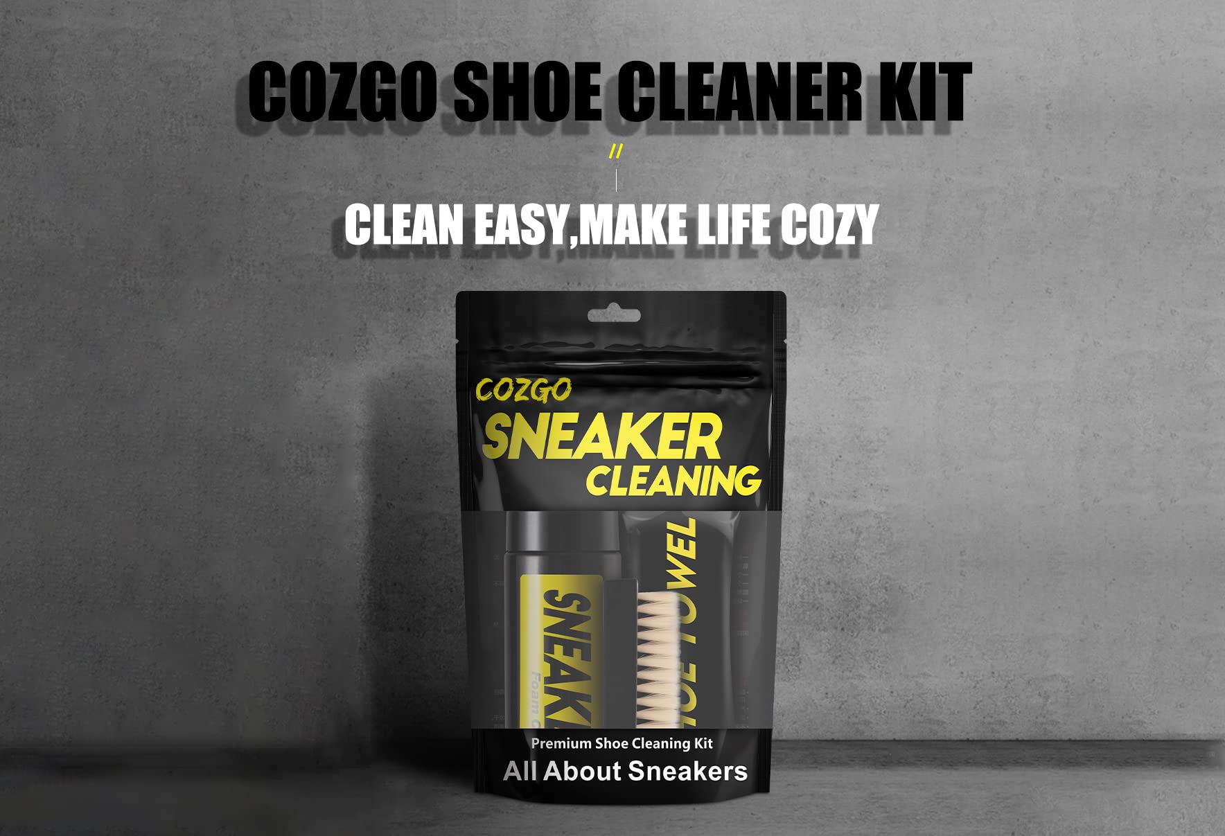 COZGO shoe cleaner kit featuring waterless shoe cleaning foam and brush for easy sneaker cleaning