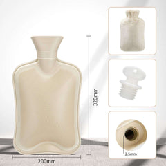 Fythao beige hot water bottle with soft cover showing textured bottle stopper and 200 by 320 mm