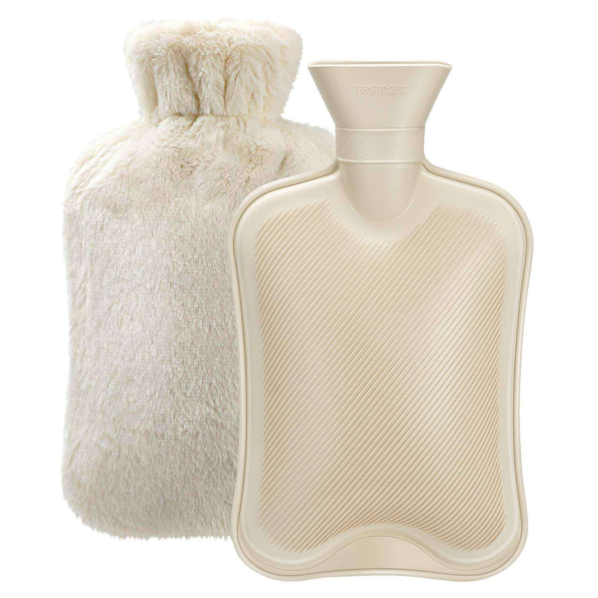 Fythao cream hot water bottle with soft cover and textured rubber insert for cozy warmth