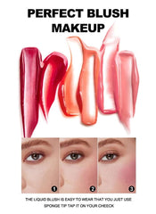 Huitich cream blush with applicator showing swatches and natural cheek makeup results