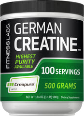 Fitness Labs Creapure German creatine powder in a 500-gram container with 100 servings