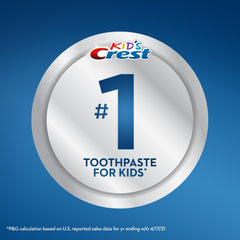 Crest Kids number one toothpaste for kids silver badge on blue background promoting kids fluoride toothpaste UAE