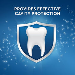 Crest kids fluoride toothpaste UAE graphic showing shielded tooth and text provides effective cavity protection