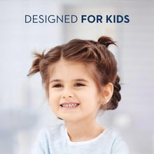 Smiling child close-up with text: Designed for kids