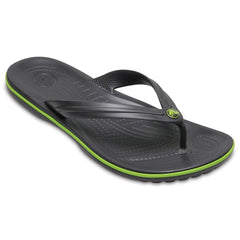 Black and green comfortable Crocs slip on shoes with cushioned sole and thong strap design