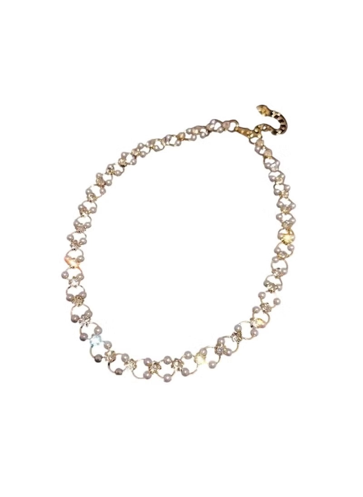 Huitich elegant crystal choker necklace with delicate linked design and gold clasp closure