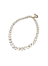 Crystal choker necklace with gold-tone links and small round rhinestones, adjustable clasp