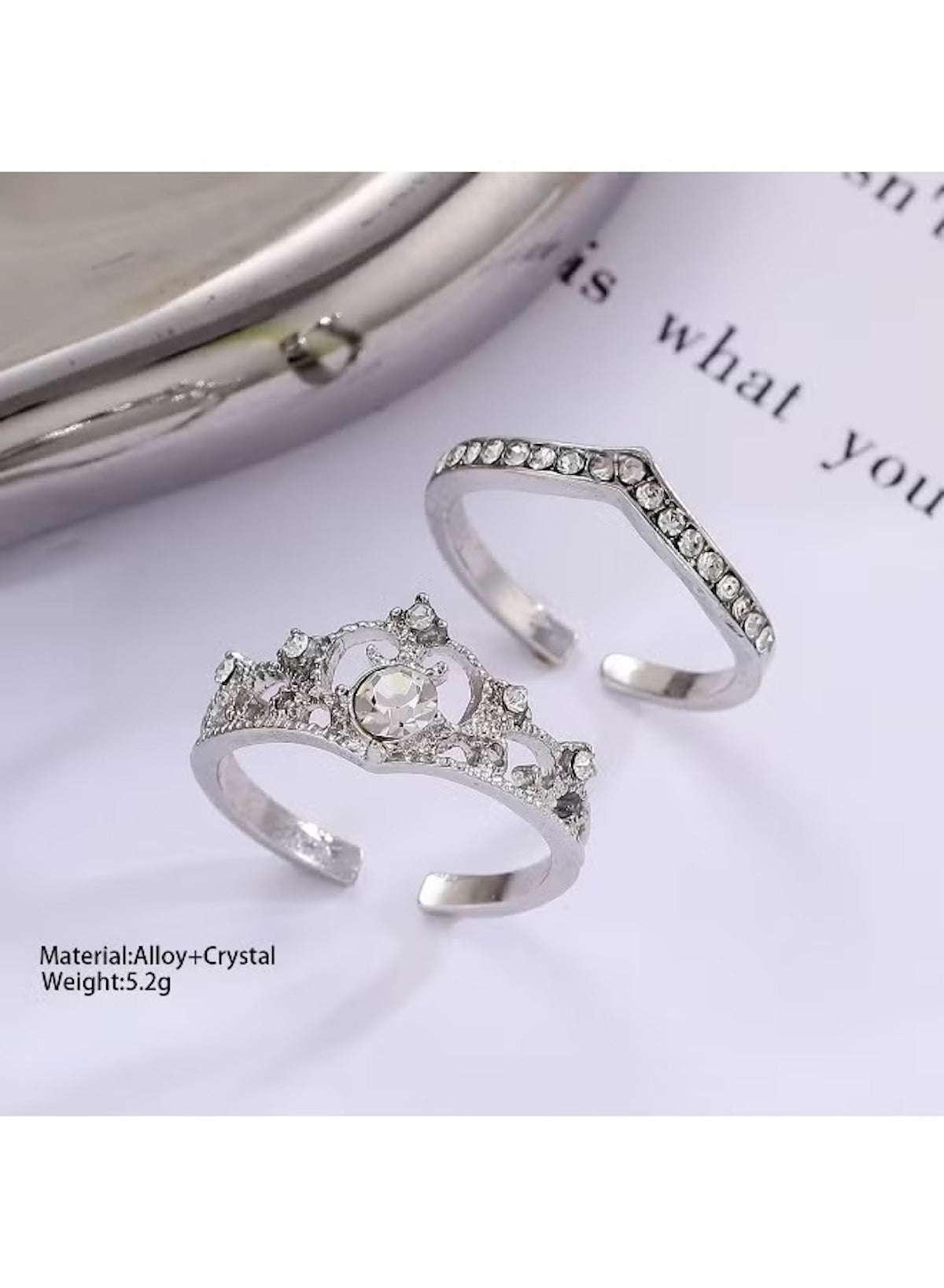 Huitich crystal crown adjustable ring set featuring a sparkly crown design and a minimalist band