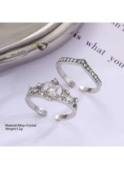 Huitich crystal crown adjustable ring set featuring a sparkly crown design and a minimalist band