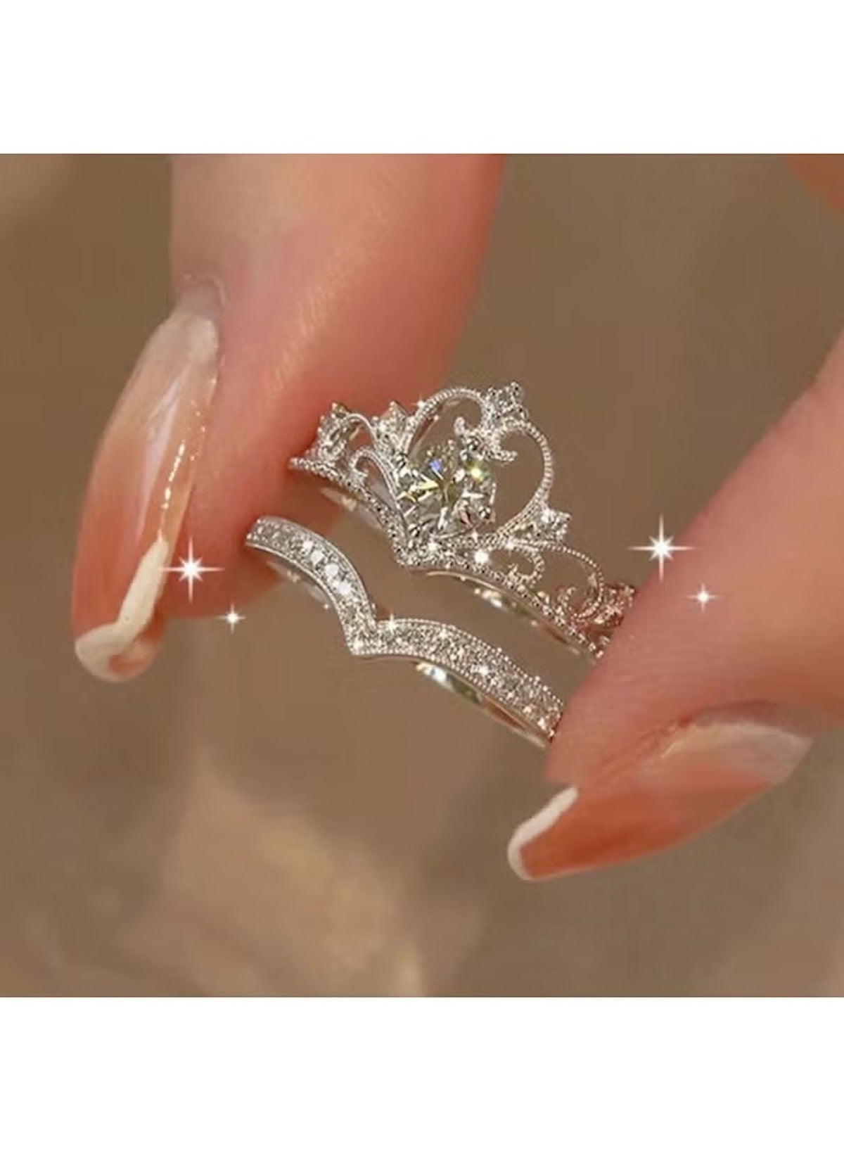 Huitich crystal crown adjustable ring set designed with sparkling stones for elegant styling