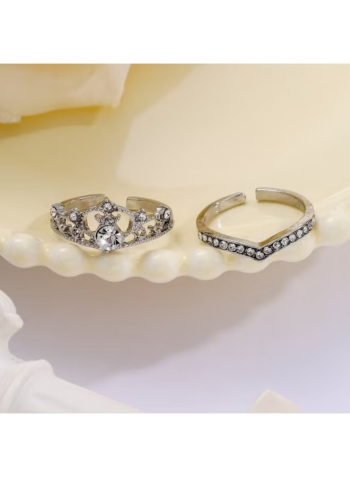 Huitich crystal crown adjustable ring set featuring elegant designs with sparkling rhinestones