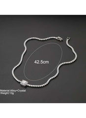 Huitich crystal rectangle pendant necklace with alloy chain and 42.5cm length on black background
