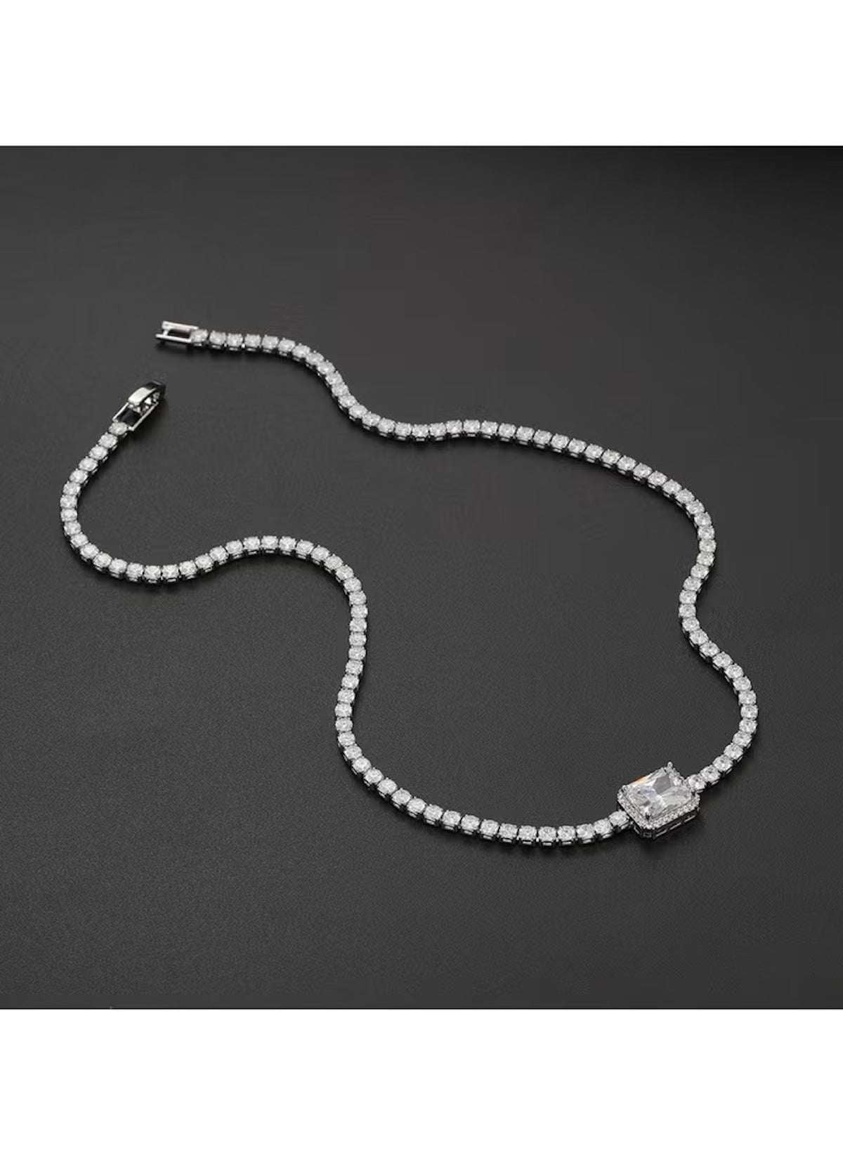 Huitich crystal rectangle pendant necklace with sparkling stones on silver chain