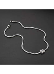 Huitich crystal rectangle pendant necklace with sparkling stones on silver chain