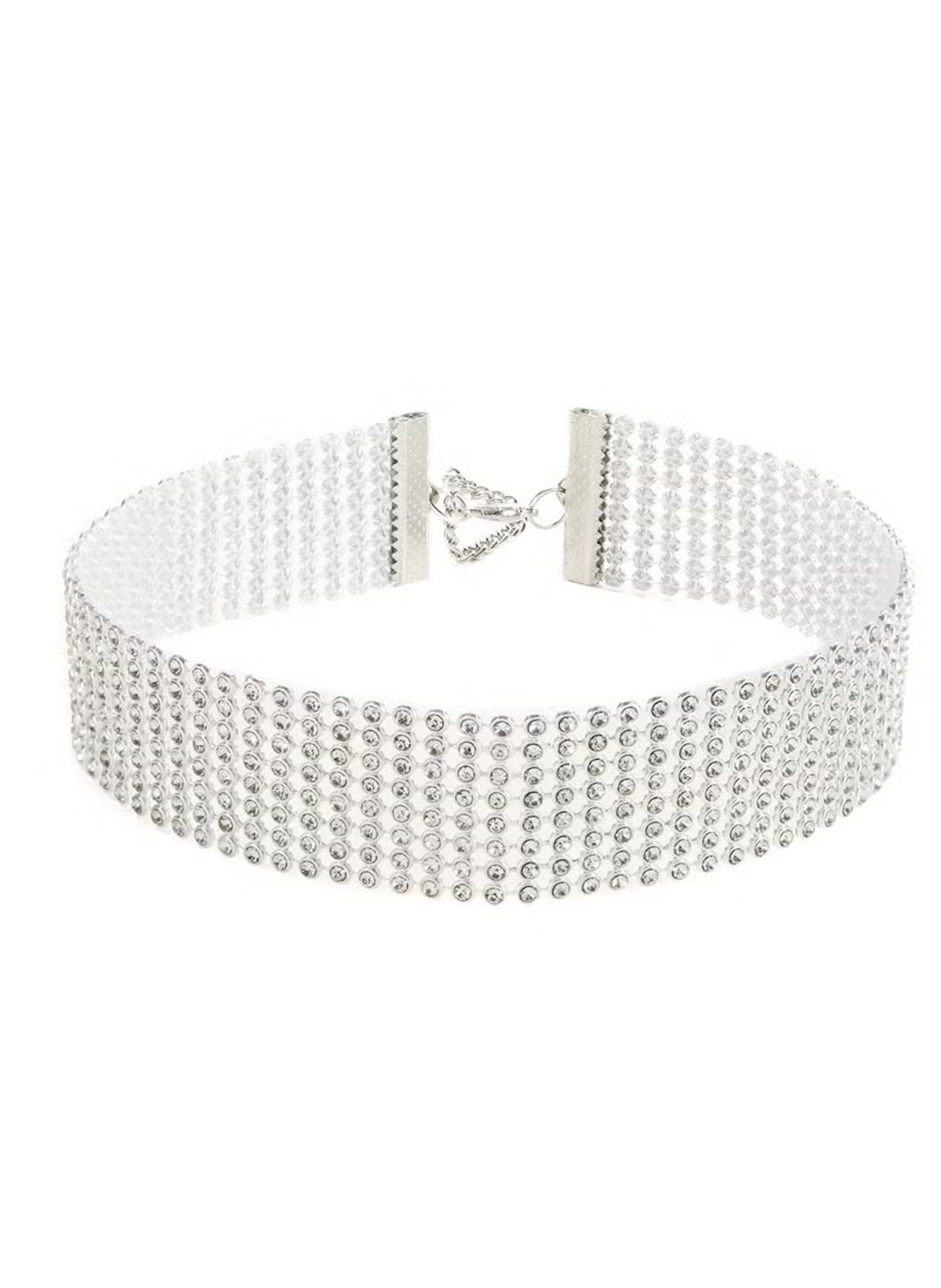 Elegant crystal rhinestone choker necklace with multiple rows of sparkling stones and secure clasp