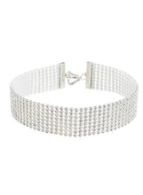 Crystal rhinestone choker necklace, silver-tone mesh band with clasp