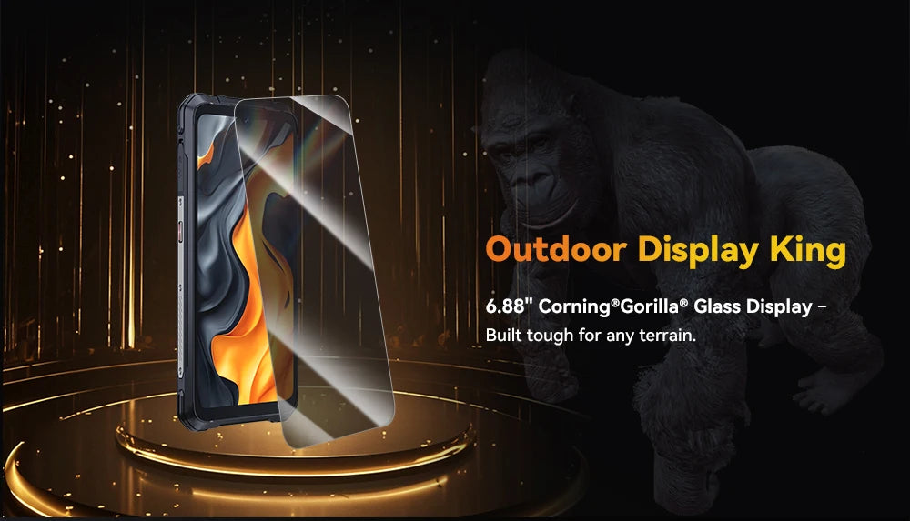 Cubot King Kong Power 5 Android 15 smartphone rugged outdoor display with screen protector and gorilla background