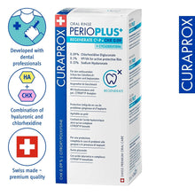 Curaprox Perio Plus mouthwash carton with blue and white package panel text