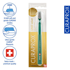 Curaprox 12460 velvet green ultra soft toothbrush for sensitive gums in gold blister pack