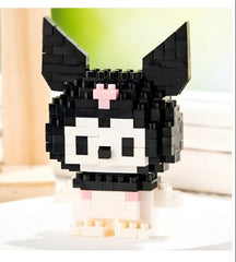 Huitich building set featuring cute anime block toys of a black and white character with pink bow