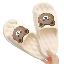 White plush bear slip-on slippers with cartoon bear face on top