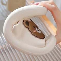 Huitich cute bear slippers for women in beige with soft flexible sole and bear face design