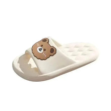 White bear slide slippers with cartoon bear patch on the front