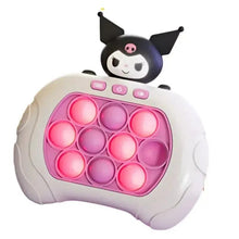 Cat-shaped push pop sensory toy with white body and pink bubble grid