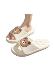Huitich cute summer slippers EU 38-39 with beige bear design and cushioned sole for bath use