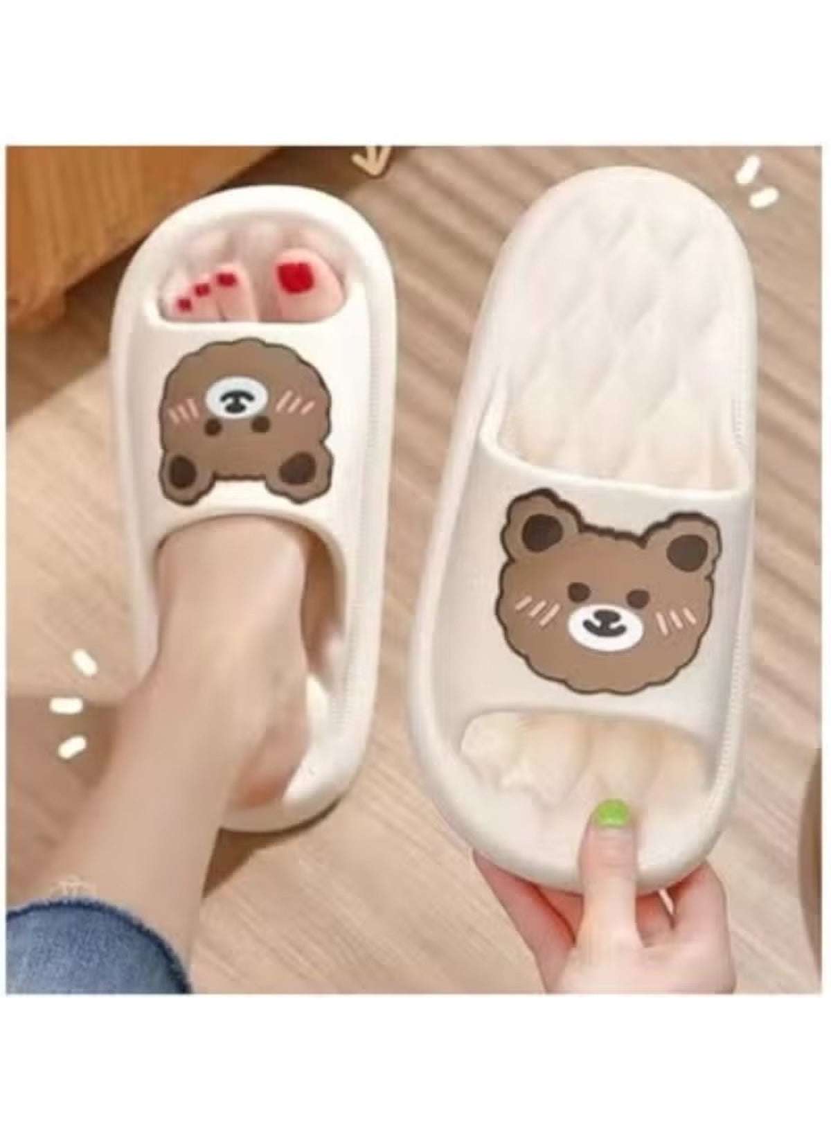 Huitich cute summer slippers EU 38-39 with brown bear design soft bath slippers