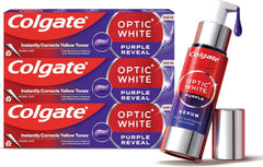 Colgate Toothpaste Optic White Purple Reveal, Whitening Toothpaste, 3x75 ml, 3 Pack + Colgate Serum Optic White Purple Serum, Teeth Whitening Booster, 40 ml