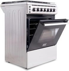 BLACK+DECKER Freestanding Gas Cooker, Stainless Steel, Fixed Drawer, Inox Model Number - BXOFG604.002PZOX Made In TURKEY