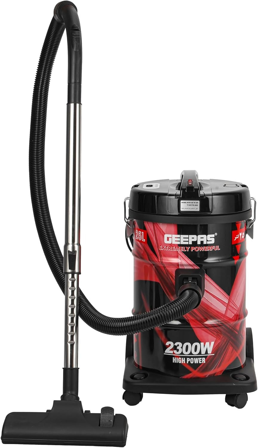 Geepas GVC2598 2300W 25L Drum Vacuum Cleaner - Portable ABS/Copper/Iron | Dust Full Indicator with Parking Position | Air Blower Function with Adjustable Suction Power | 2 Years Manufacturer Warranty