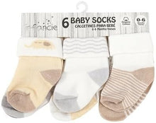 Set of 6 baby turnhead socks in beige, white, and gray soft knit