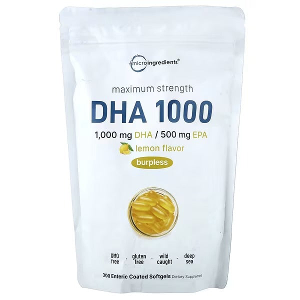 Micro Ingredients, DHA 1000, Lemon, 200 Enteric-Coated Capsules