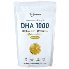 DHA 1000 lemon flavored enteric-coated softgels in white foil pouch
