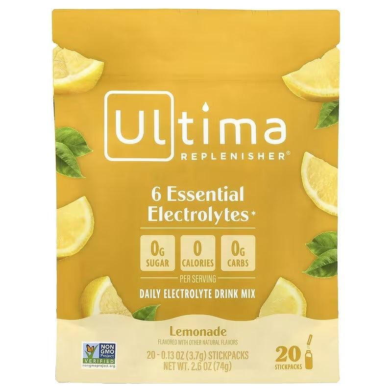 Ultima Replenisher 6 essential electrolytes lemonade drink mix pouch, 20 stickpacks