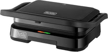 Black+Decker 1300W electric panini grill with non-stick plates and cool-touch handle