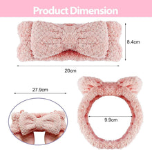 Blush pink fuzzy bow headband with size: 27.9cm wide, 8.4cm high