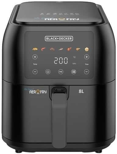 BLACK+DECKER Digital Air Fryer, 1700W, 8 Litres Family-Sized Capacity, 7 Preset Functions, Rapid Air Convection for Healthy Frying, Adjustable Temperature 80-200°C, Easy Clean, Black - SAF80-B5