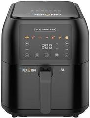 BLACK+DECKER Digital Air Fryer, 1700W, 8 Litres Family-Sized Capacity, 7 Preset Functions, Rapid Air Convection for Healthy Frying, Adjustable Temperature 80-200°C, Easy Clean, Black - SAF80-B5