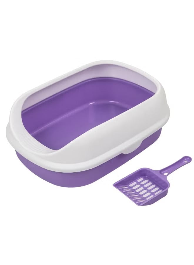 Pado Cat Litter Tray Curved Top with Scoop – Purple (41 × 31 × 14cm)