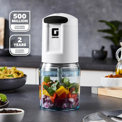 Geepas Mini Food Processor, 500W, 500ml, 4 Blades, 2 Levels, Stainless Steel for Blending and Chopping Salads, Sauces, Curries, Pesto, 2 Years Warranty, Model GC5477, Clear