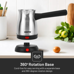 Geepas Electric Turkish Coffee Maker, Stainless Steel, GK38050 | 0.8L Capacity | 360-Degree Rotation | Non-Automatic Cut Off | Coffee Kettle for Home Office | Food Grade and Safe to Drink